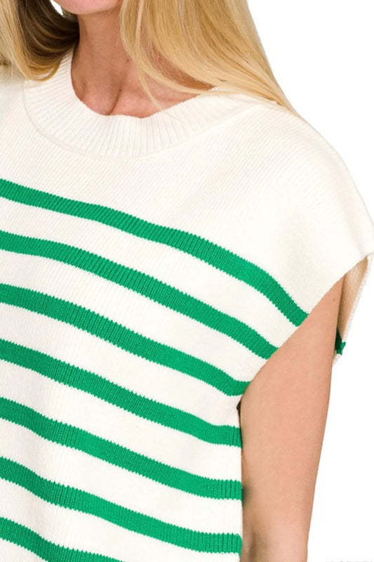 Image of Zenana Oversized Crew Neck Stripe Sweater Vest | Queeble.shop