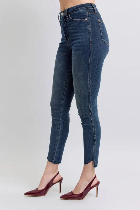 Image of Judy Blue Full Size High Waist Tummy Control Step Hem Skinny Jeans Plus Size | Queeble.shop