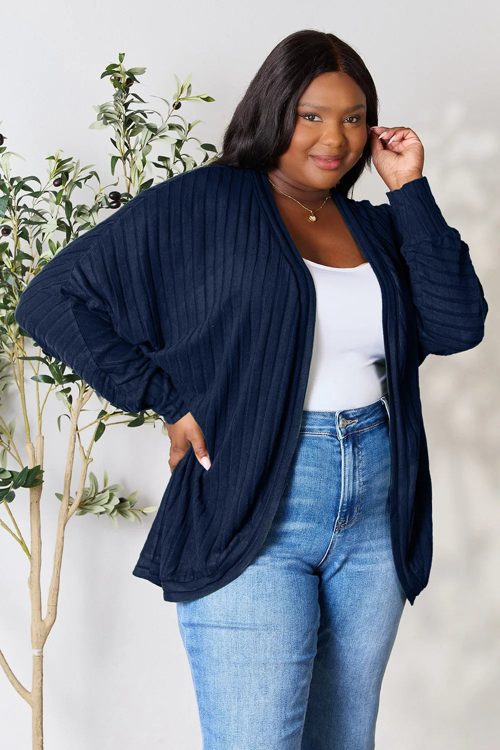 Image of Basic Bae Full Size Ribbed Cocoon Cardigan | Queeble.shop