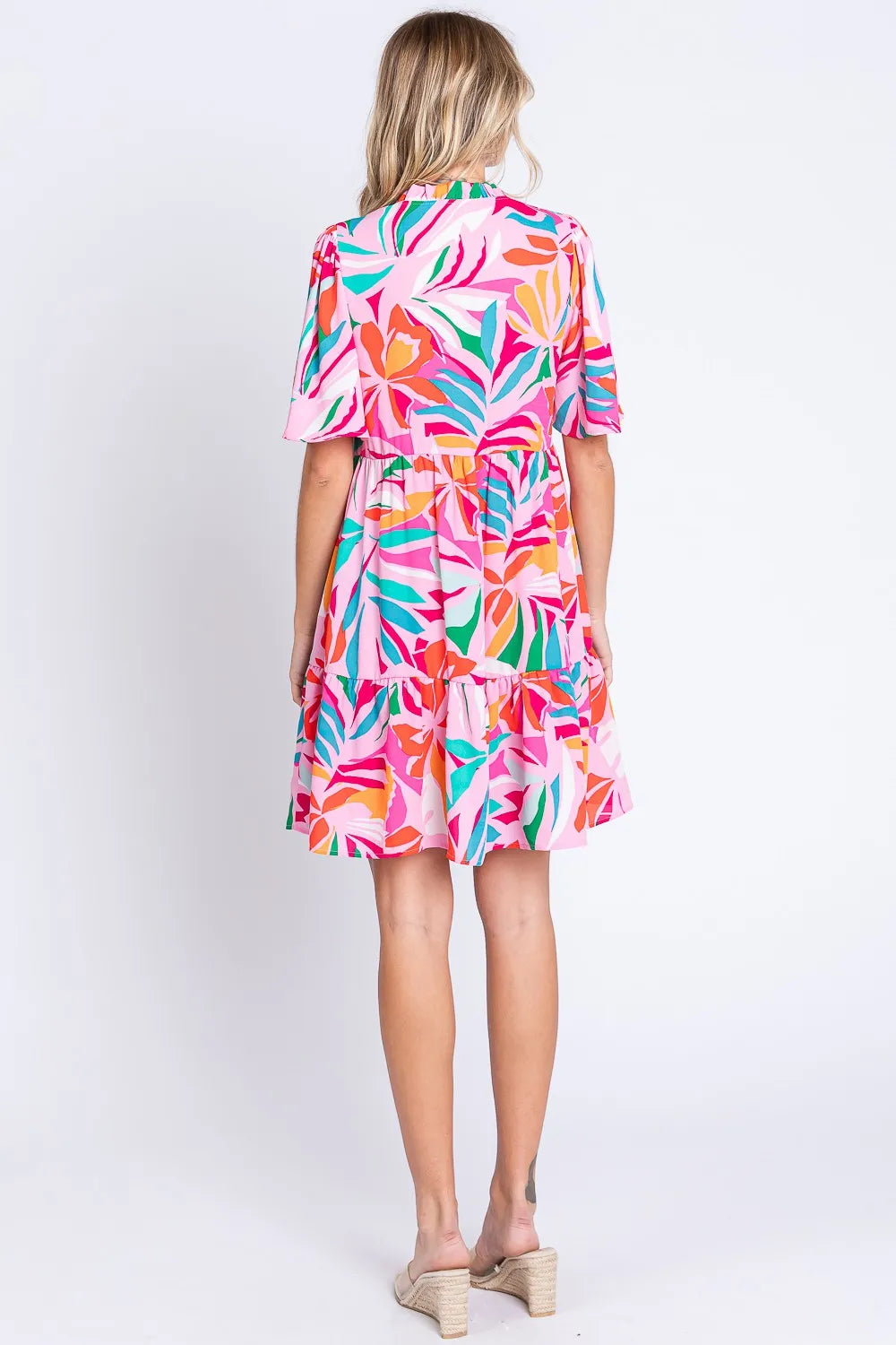 Image of GeeGee Printed Short Sleeve Ruffle Hem Dress | Queeble.shop
