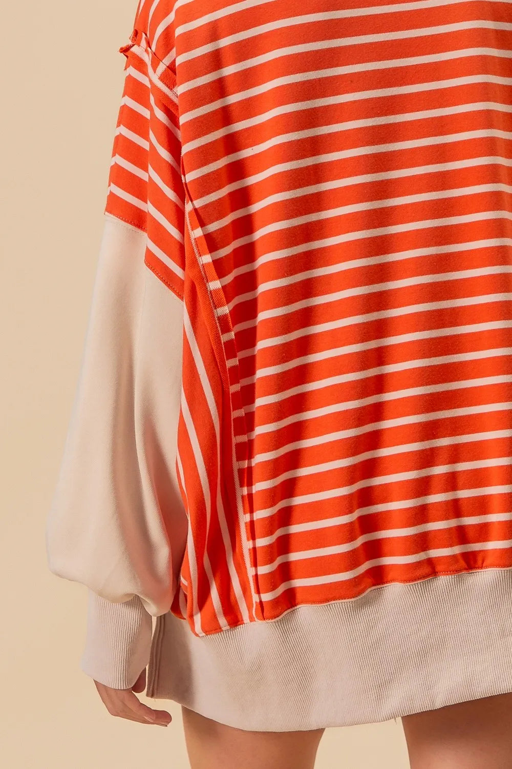 Image of BiBi Stripe Knit Loose Fit Top With Cut Edge Detail | Queeble.shop