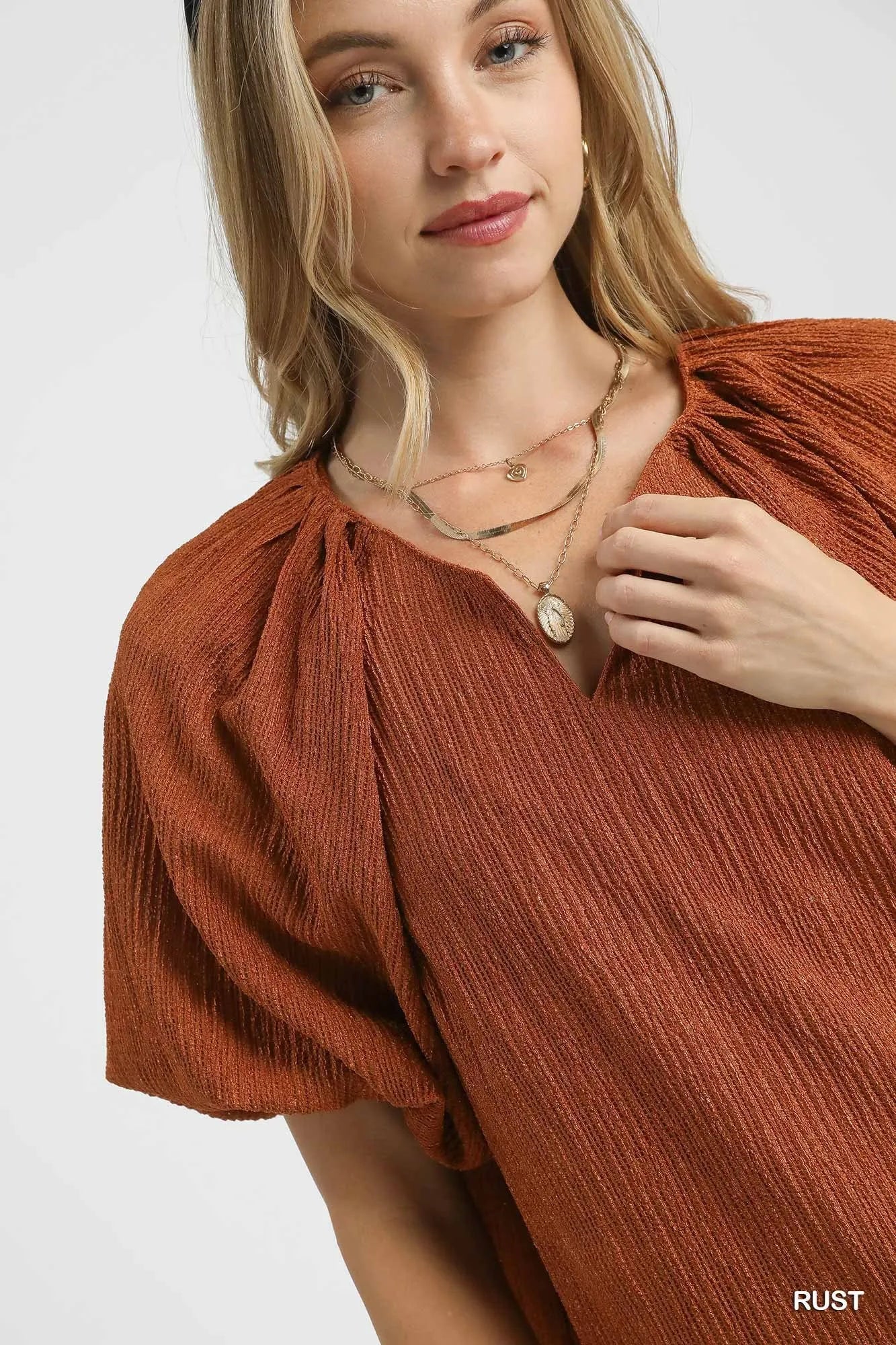 Image of Umgee Textured Flutter Sleeve Notch Neck Top | Queeble.shop