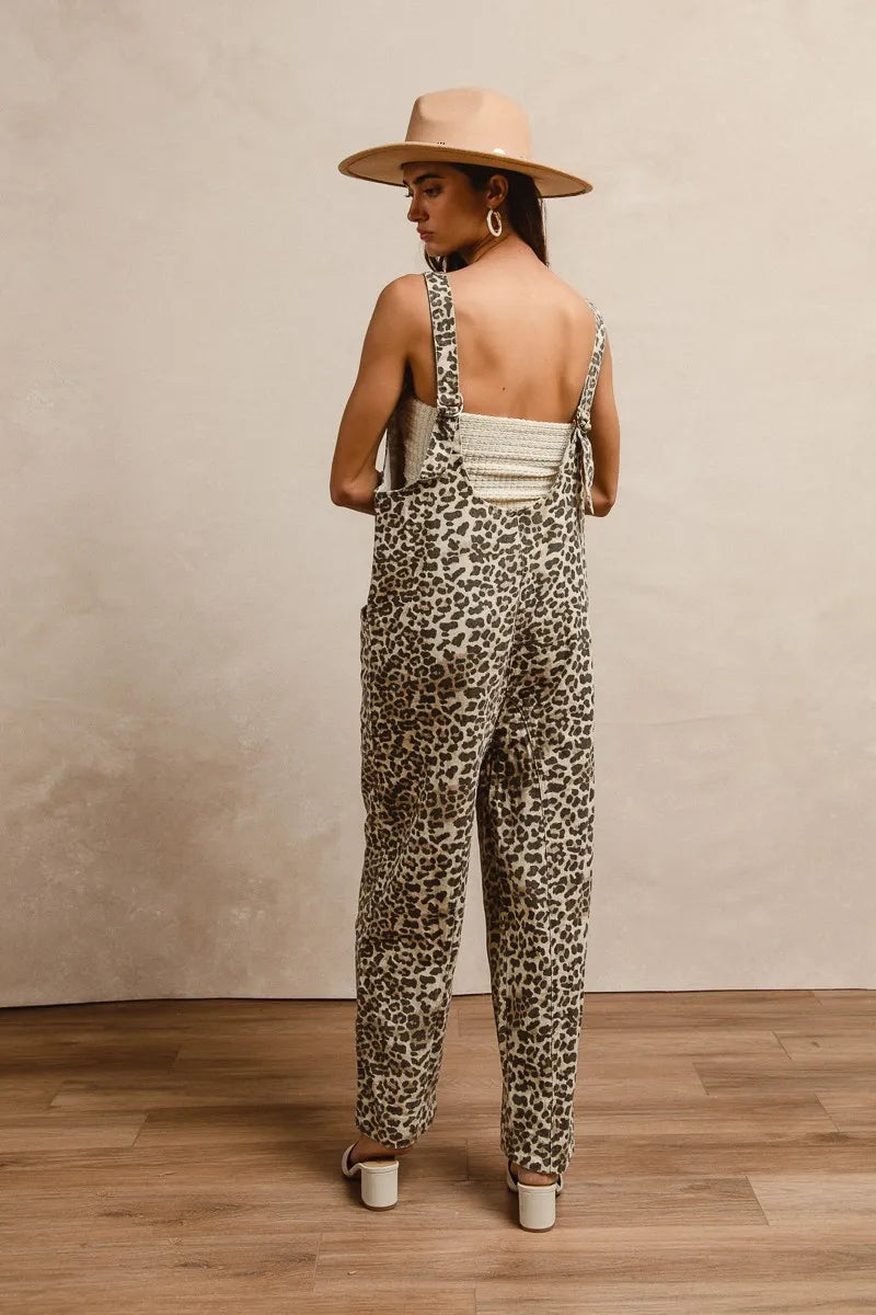 Image of BiBi Leopard Print Adjustable Strap U Neck Jumpsuit | Queeble.shop