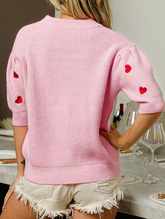 Image of Heart Embroidered Dropped Shoulder Sweater | Queeble.shop