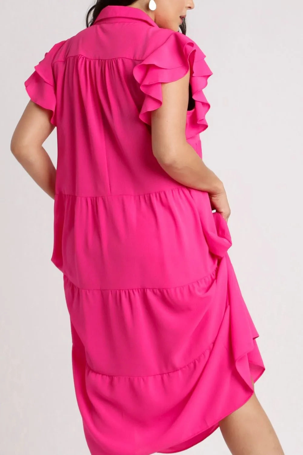 Image of Umgee Full Size Johnny Collar Ruffle Cap Sleeve Tiered Dress Plus Size | Queeble.shop