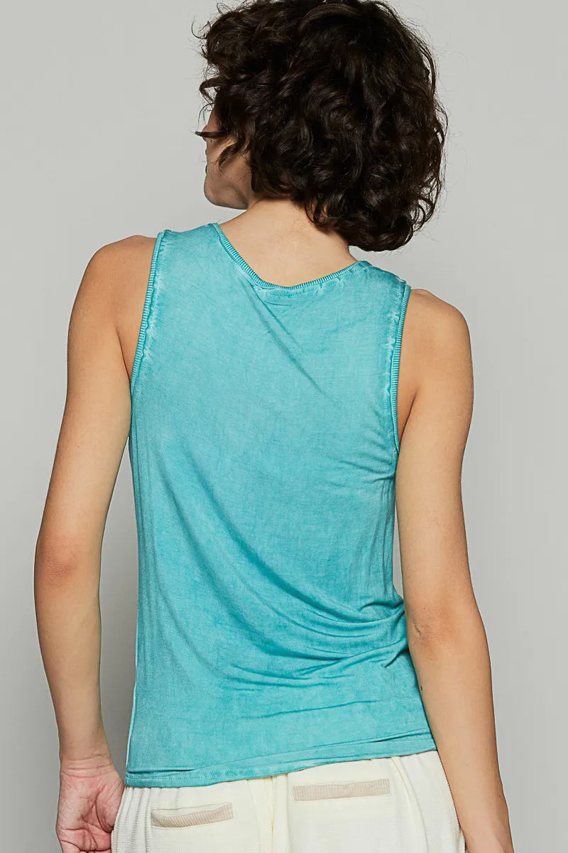 Image of POL Half Button Round Neck Washed Tank | Queeble.shop