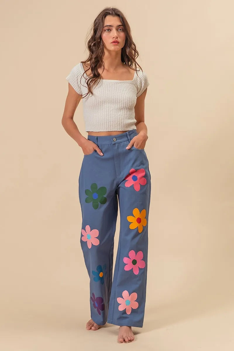 Image of BiBi Flower Print Straight Legs Pants | Queeble.shop