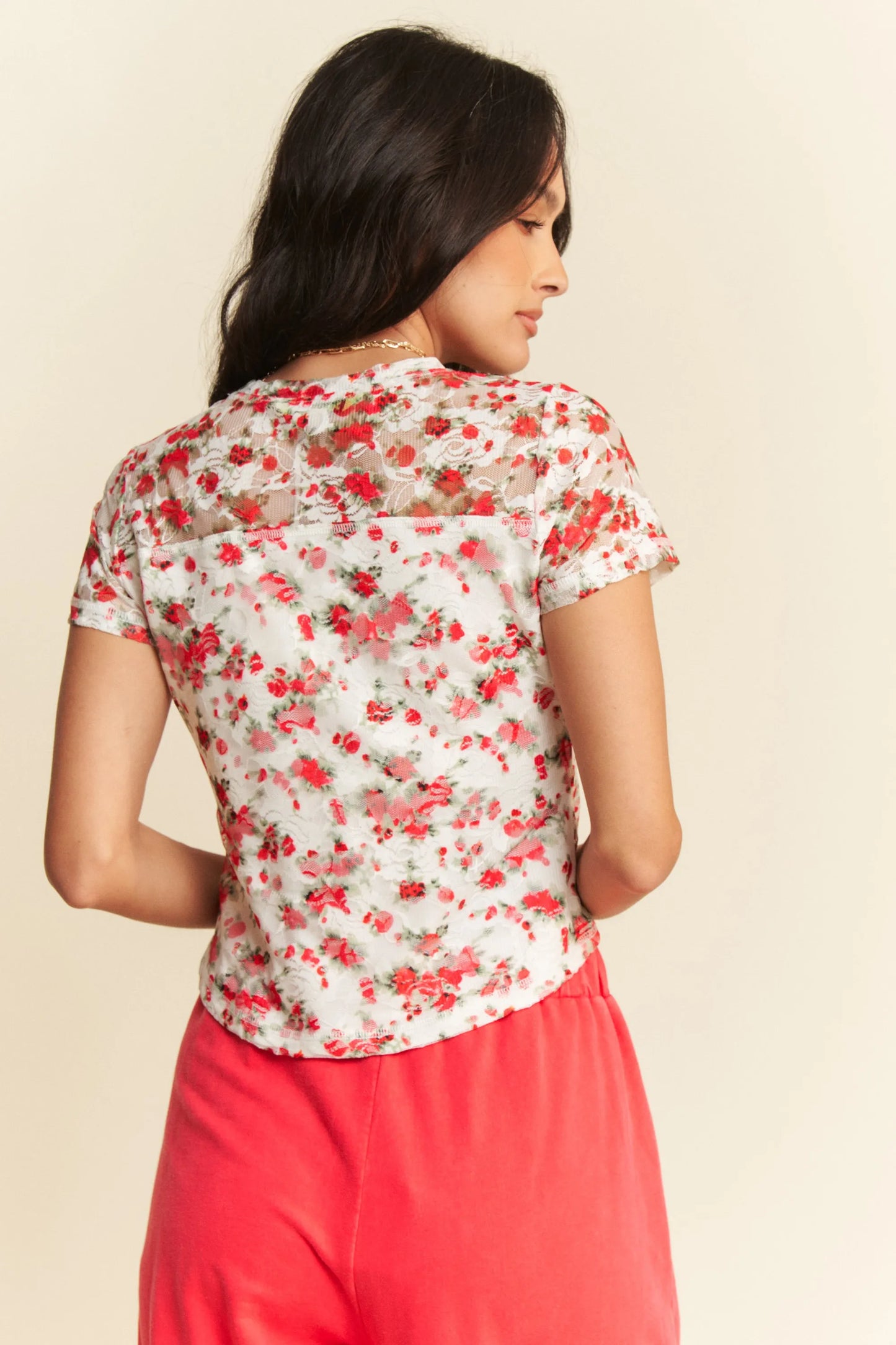 Image of Davi & Dani Ribbon Short Sleeve Layered Mesh Top | Queeble.shop