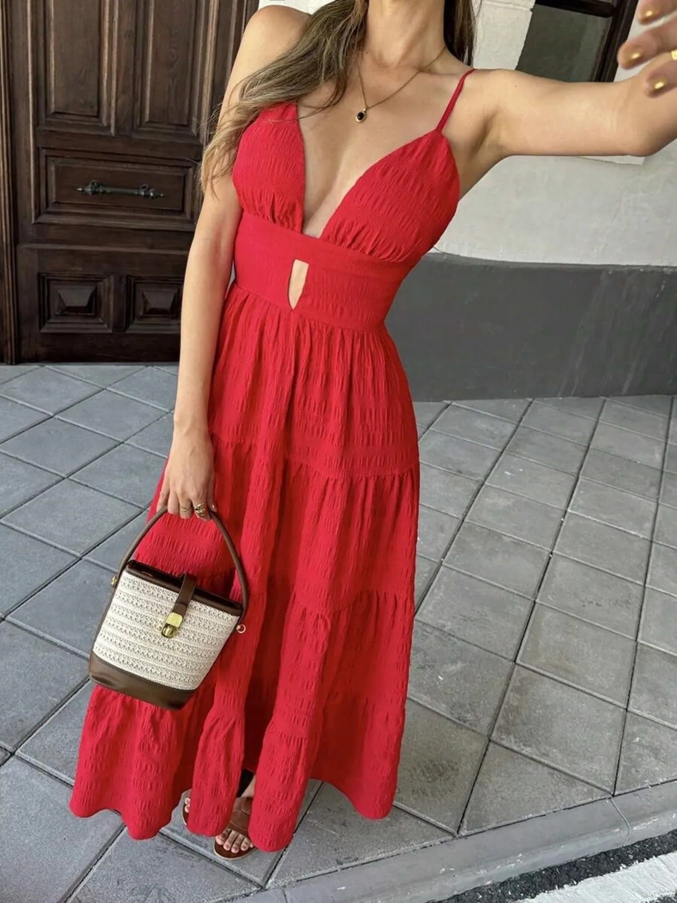 Image of Tiered Maxi Dress with Cutout Detail | Queeble.shop