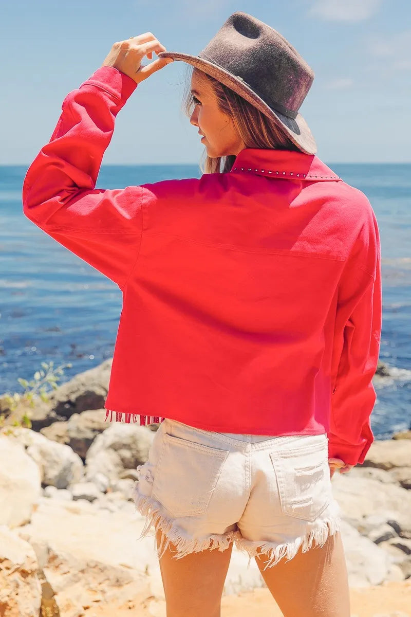 Image of BiBi Rhinestone Fringe with Studed Collar Jacket | Queeble.shop