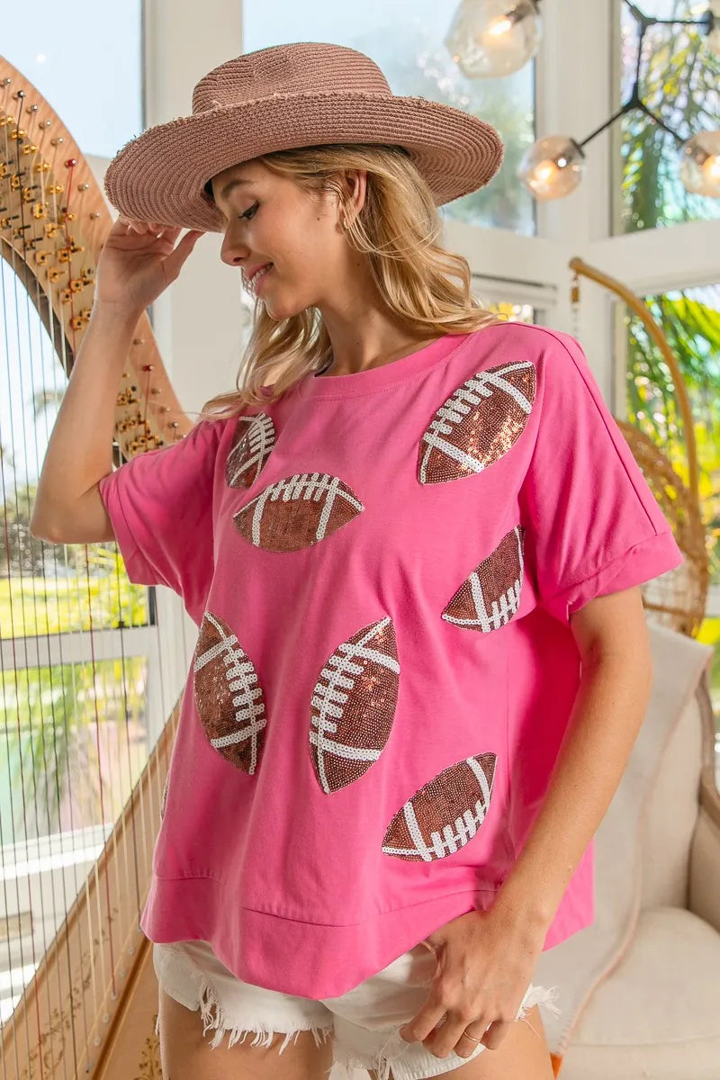 Image of BiBi Game Day Sequins Patched Half Sleeves Top | Queeble.shop