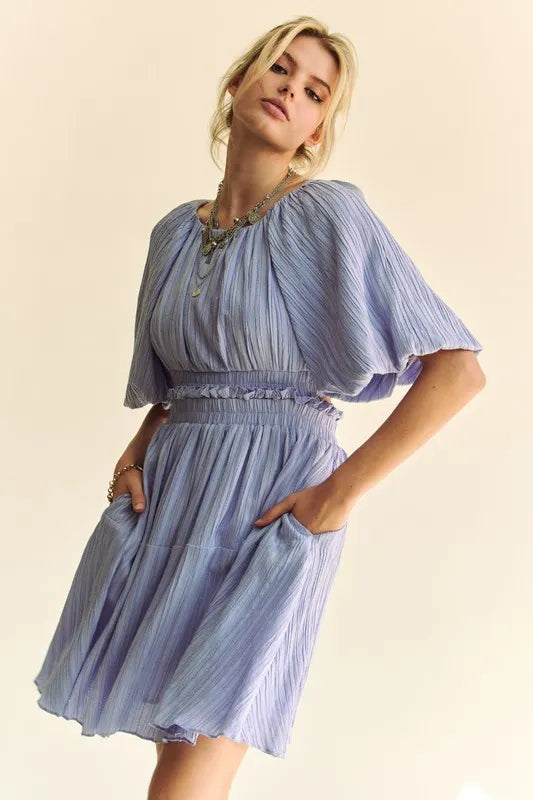Image of Davi & Dani Back Button Puff Sleeve Mini Dress | Queeble.shop