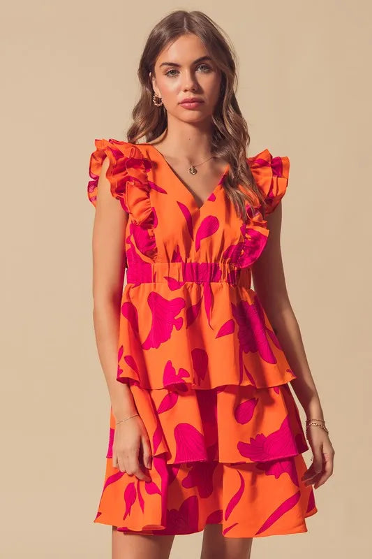 Image of SO ME Floral V Neck Layered Dress with Elasticized Waist | Queeble.shop