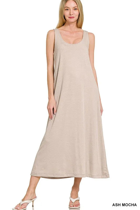 Image of Zenana French Terry Twisted Strap Midi Dress | Queeble.shop