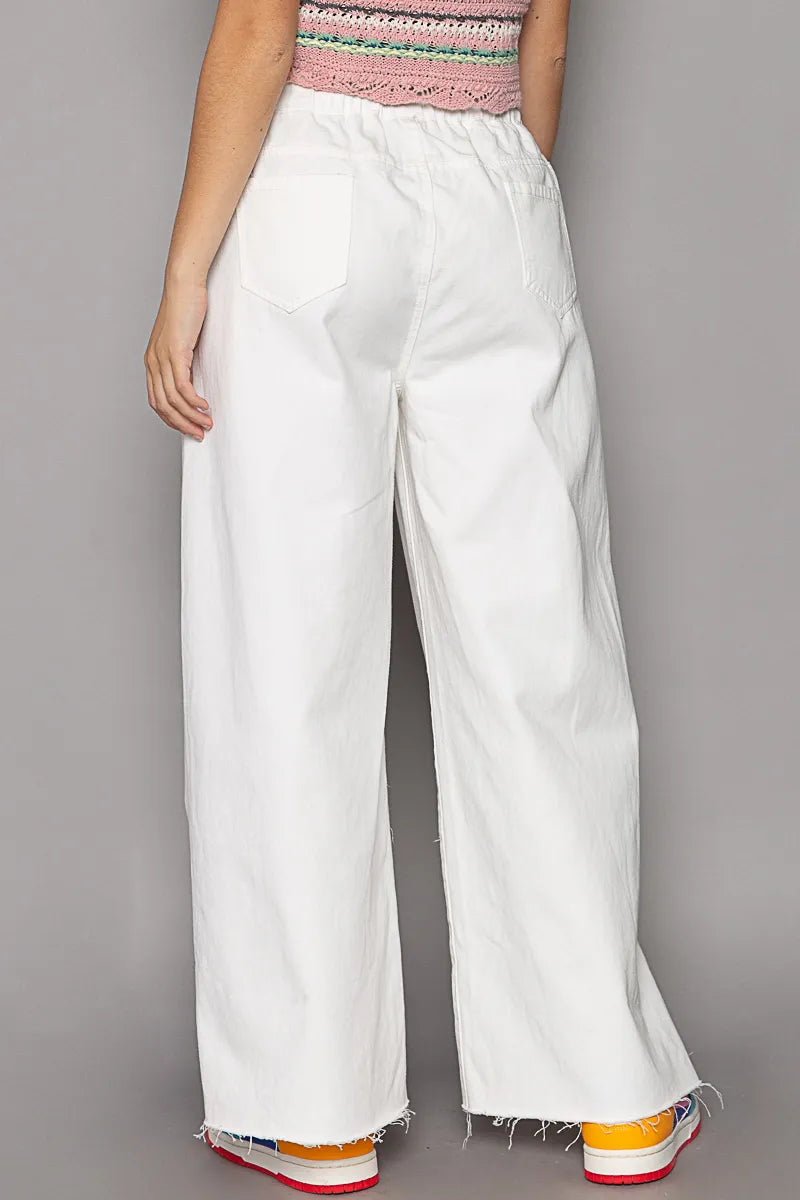 Image of POL Distressed Drawstring Slit Wide leg Pants | Queeble.shop