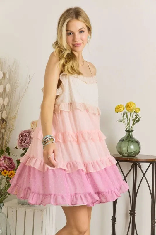 Image of ADORA Swiss Dot Ruffled Tiered Mini Dress | Queeble.shop