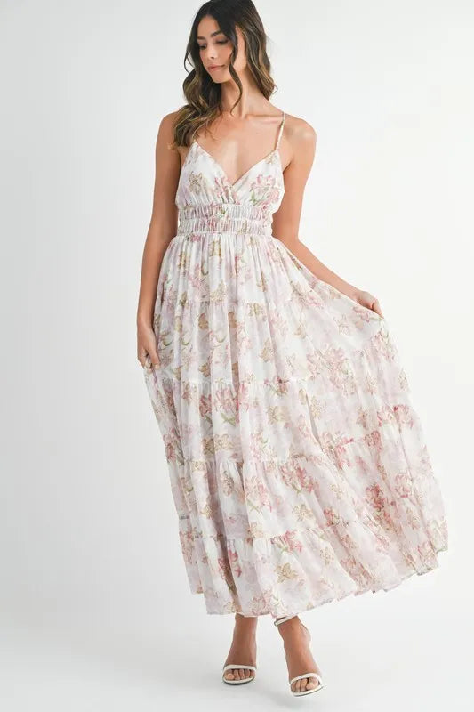 Image of MABLE Floral Print Tiered Cami Maxi Dress | Queeble.shop