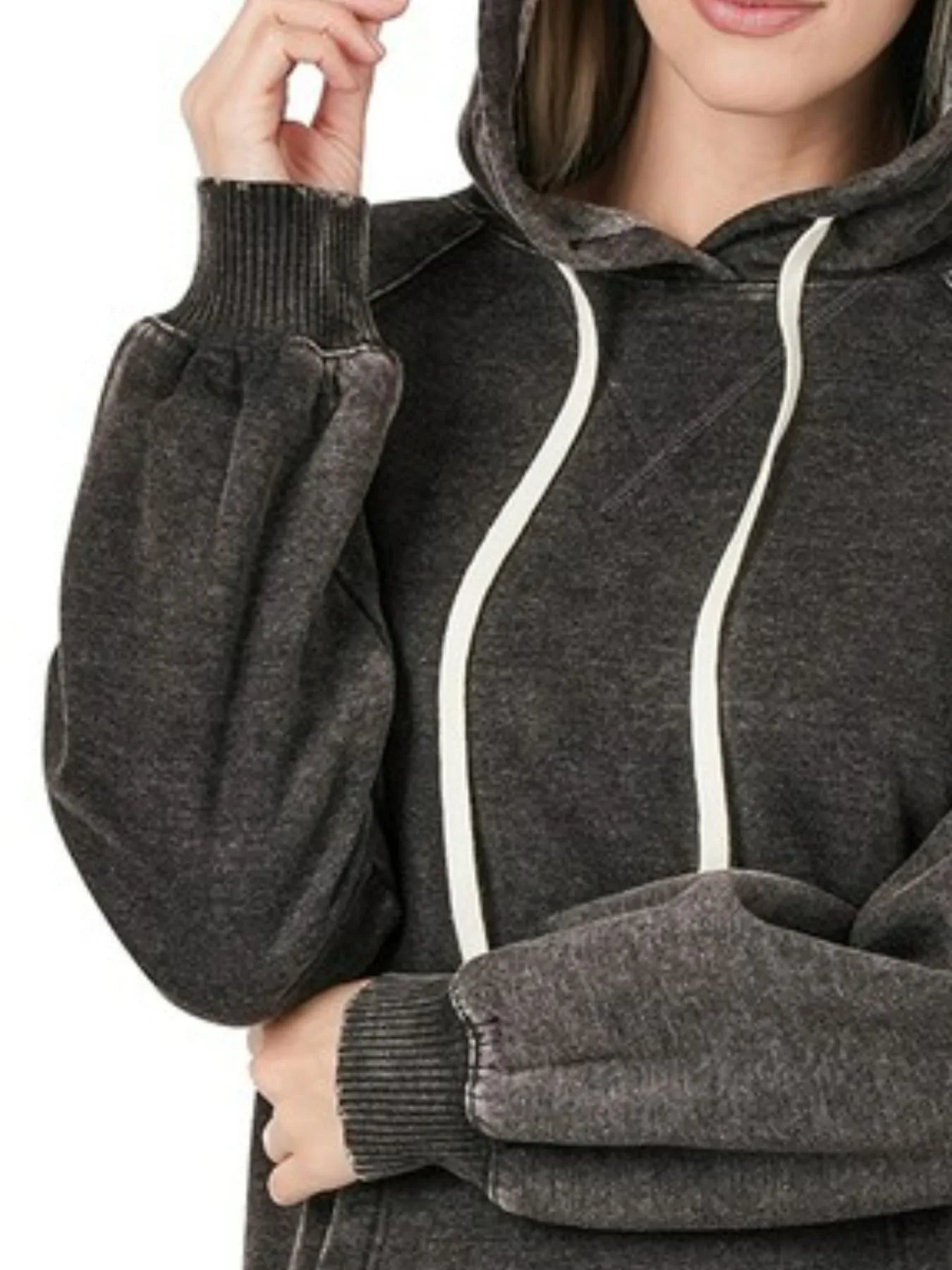 Image of Zenana Acid Wash Fleece Hoodie with Drawstring | Queeble.shop