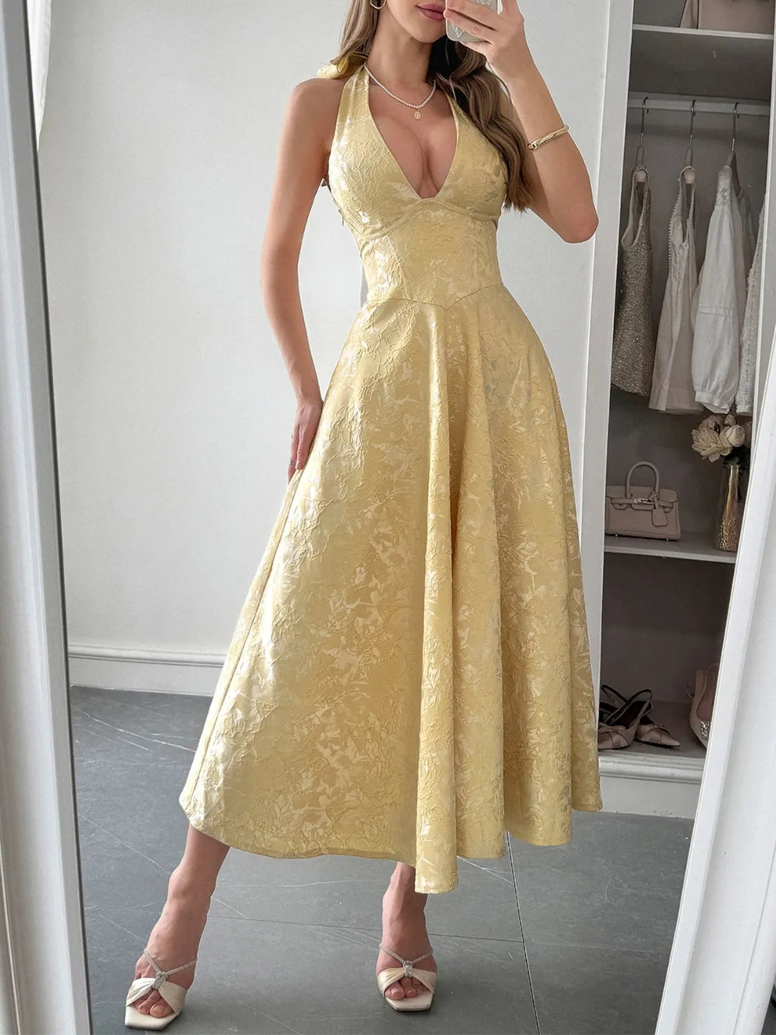 Image of Halter Neck Midi Dress with Pockets | Queeble.shop