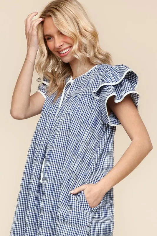 Image of Haptics Double Ruffle Sleeve Dress with Side Pockets | Queeble.shop