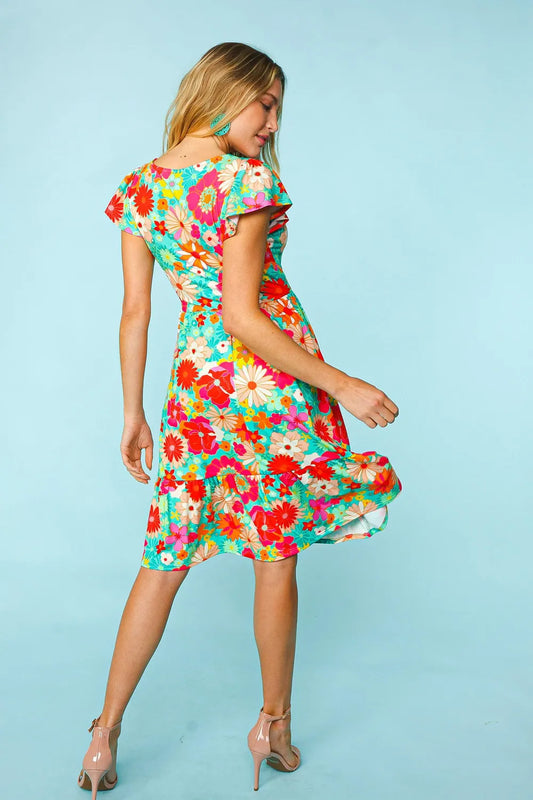 Image of Haptics Floral Square Neck Short Sleeve Dress | Queeble.shop