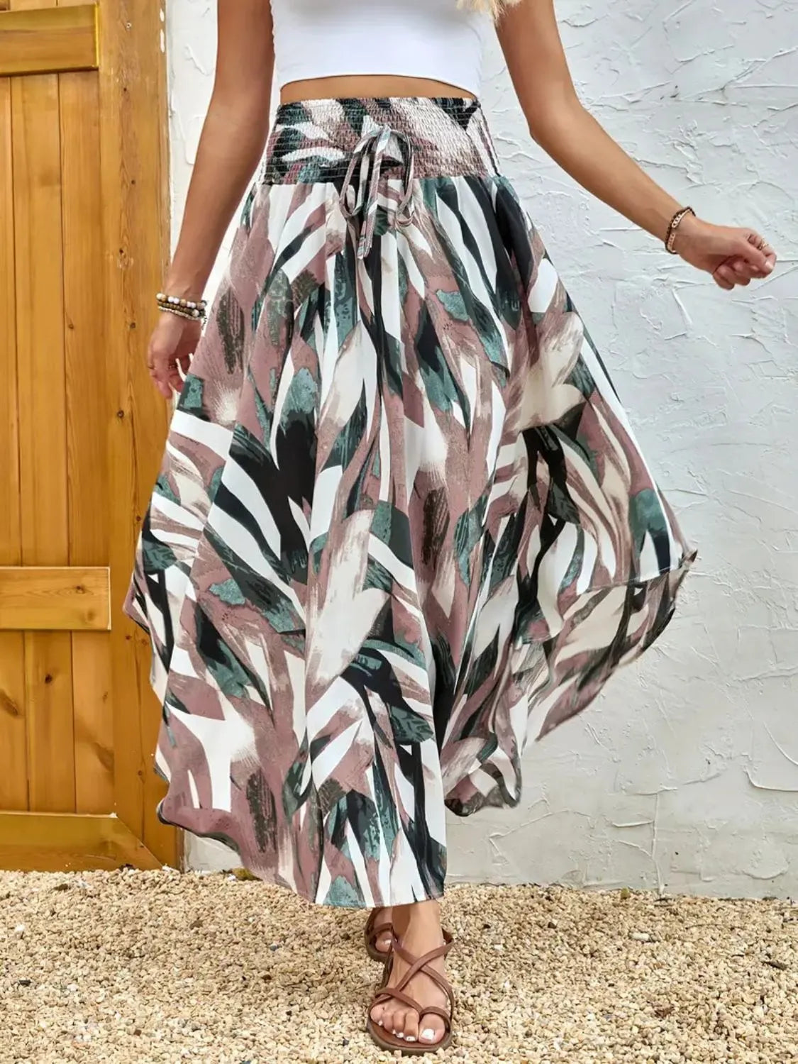 Image of Asymmetrical Smocked Printed Skirt | Queeble.shop