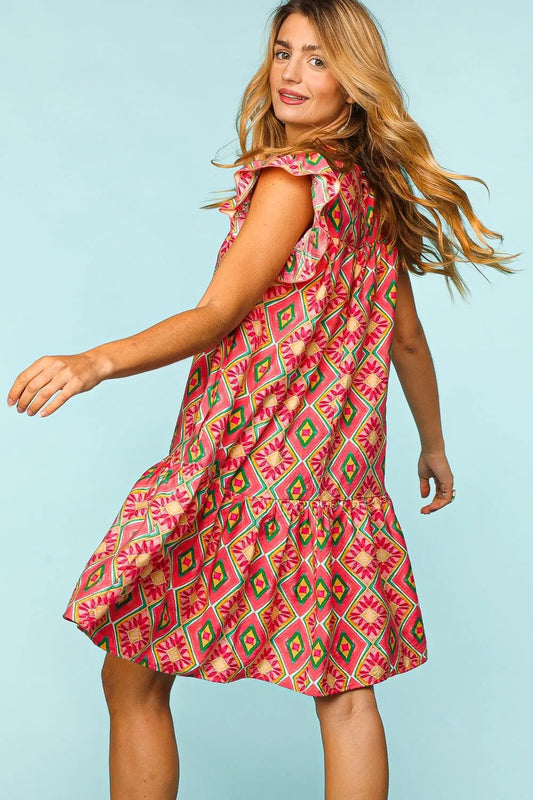 Image of Haptics Full Size Ruffled Printed Dress with Side Pockets | Queeble.shop