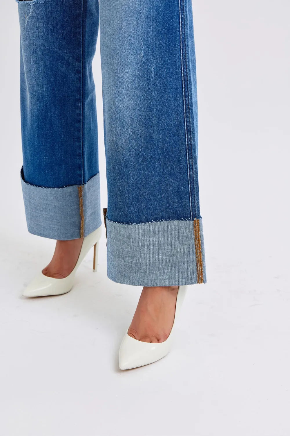 Image of Judy Blue Full Size Distressed High Waist Wide Leg Jeans | Queeble.shop