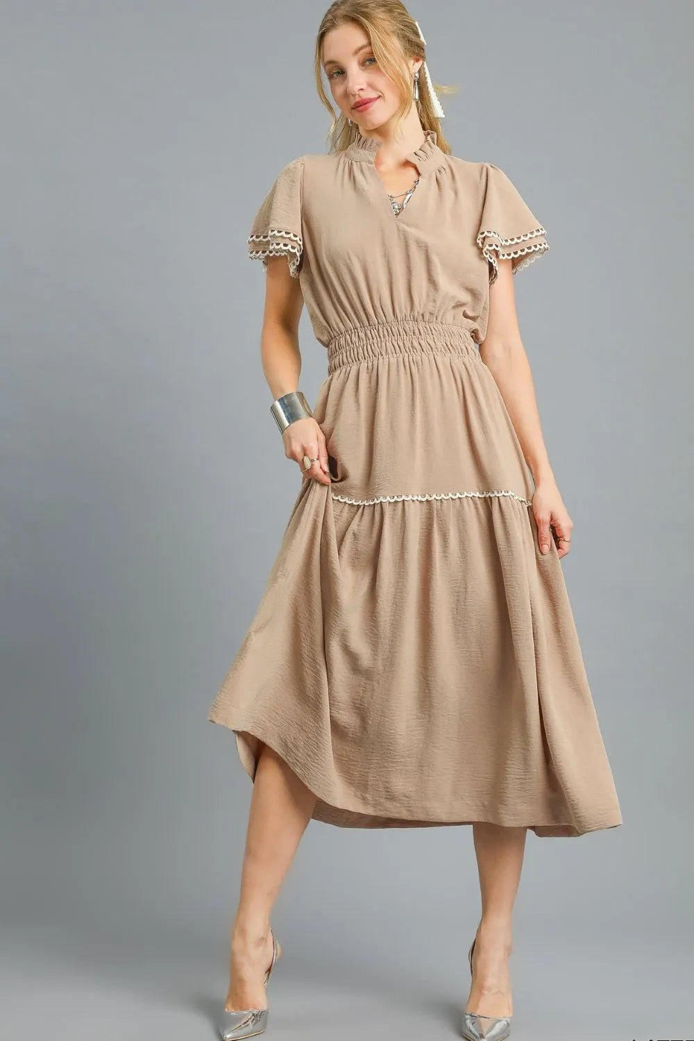 Image of Umgee Tiered Flutter Sleeve Midi Dress | Queeble.shop