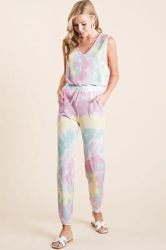 Image of BiBi Tie Dye French Terry Casual Pants | Queeble.shop