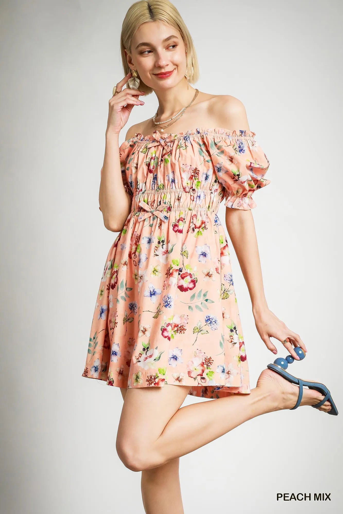 Image of Umgee Floral Print Puff Sleeve Mini Dress | Queeble.shop