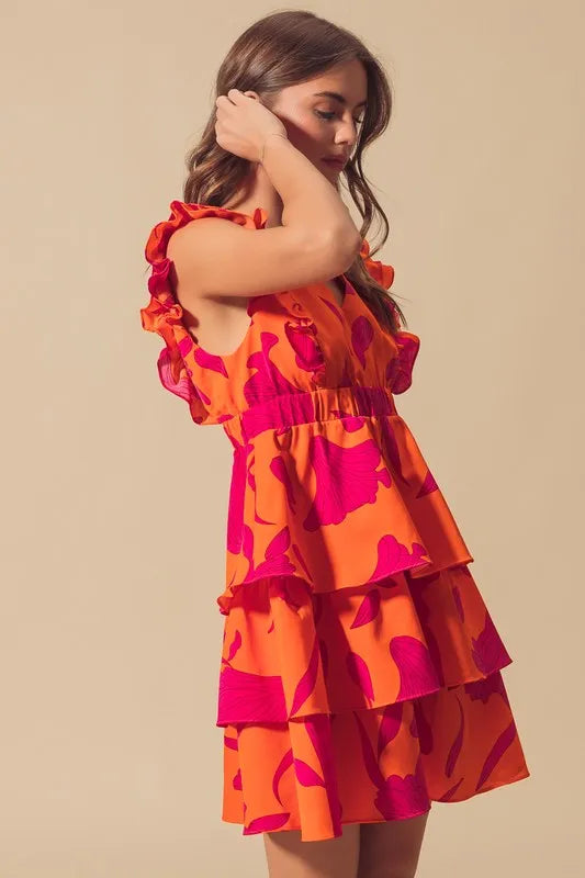 Image of SO ME Floral V Neck Layered Dress with Elasticized Waist | Queeble.shop