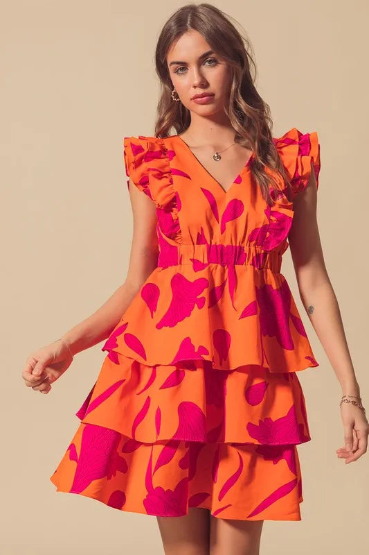Image of SO ME Floral V Neck Layered Dress with Elasticized Waist | Queeble.shop