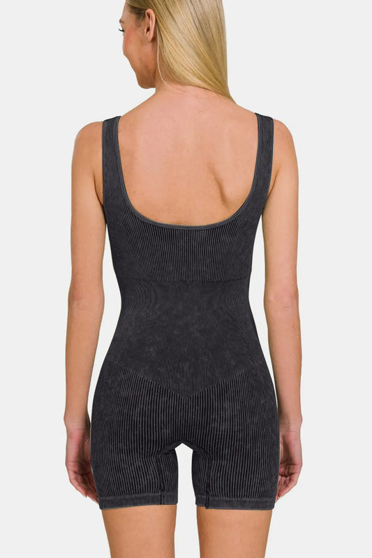 Image of Zenana Washed Ribbed Romper with Pad | Queeble.shop