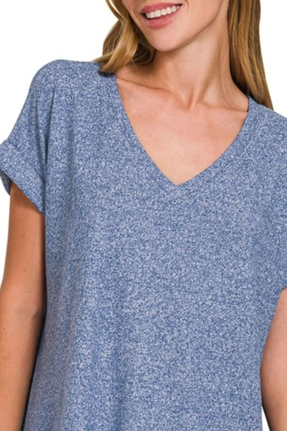 Image of Zenana Soft Melange Hacci V-neck Tee | Queeble.shop