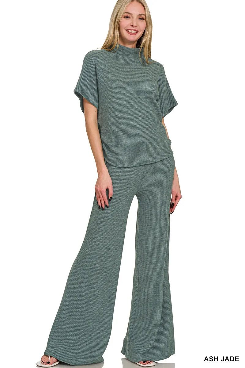 Image of Zenana Mock Neck Top and Pants Sweater Set | Queeble.shop