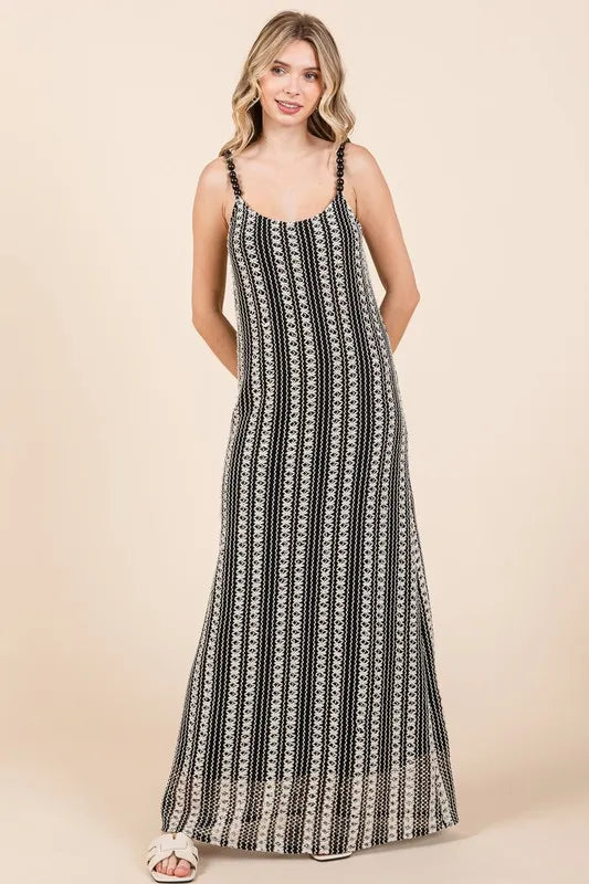 Image of GeeGee Plus Size Striped Scoop Neck Beaded Strap Maxi Cami Dress | Queeble.shop