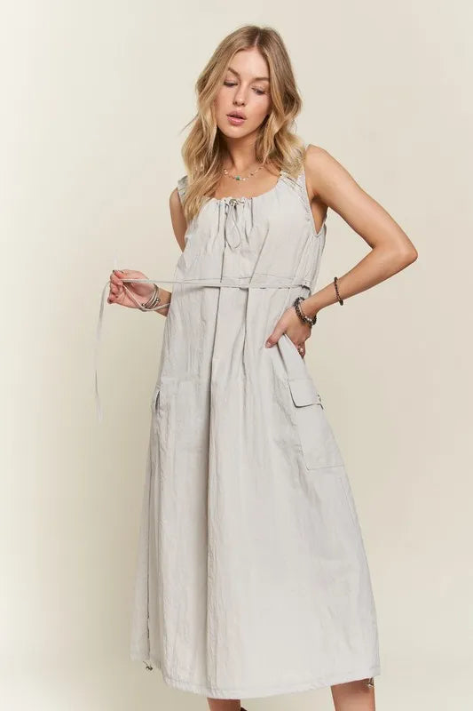 Image of ADORA Drawstring Slit Back Cargo Dress | Queeble.shop