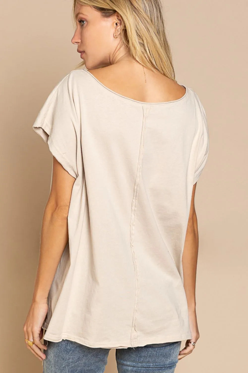 Image of POL Peace Sign Studded V-Neck T-Shirt | Queeble.shop