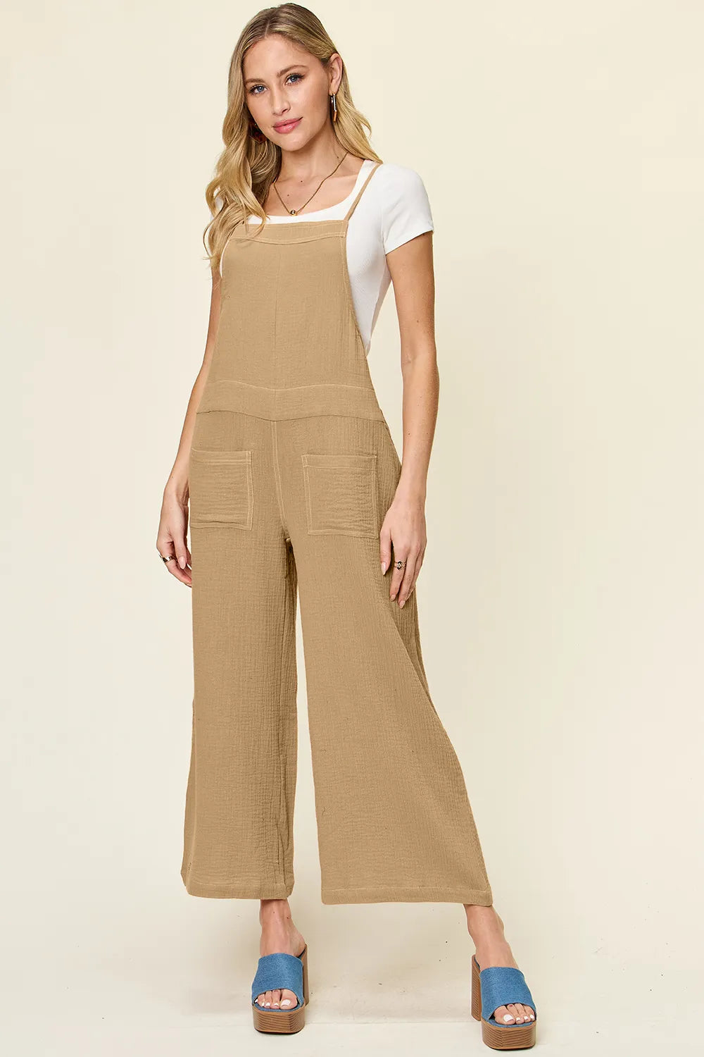 Image of Double Take Full Size Texture Sleeveless Wide Leg Overall | Queeble.shop