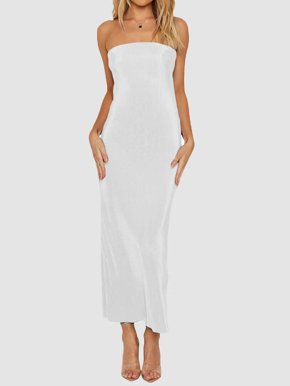 Image of Lace-Up Back Tube Maxi Dress | Queeble.shop