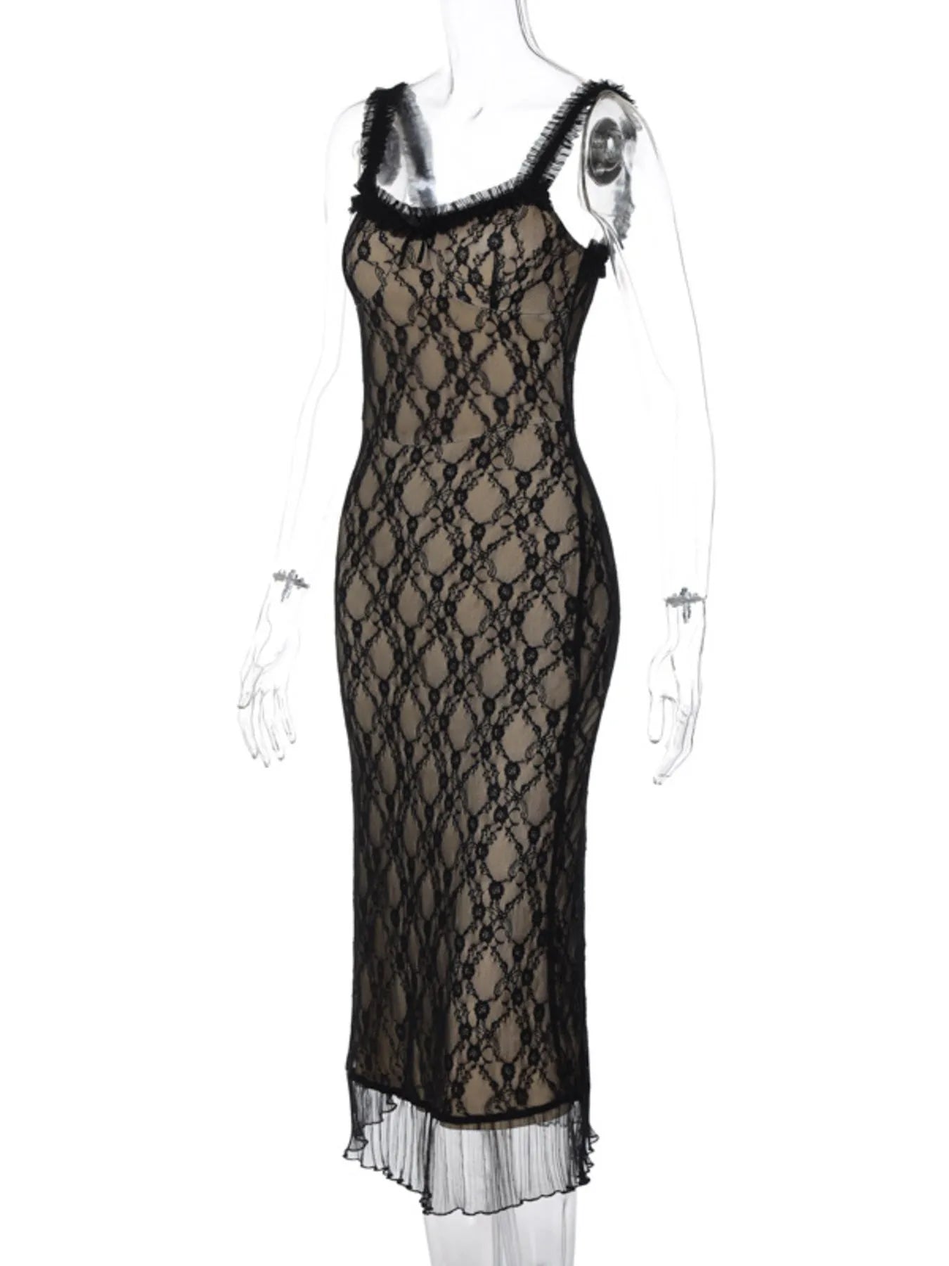Image of Lace V-Neck Midi Cami Dress | Queeble.shop