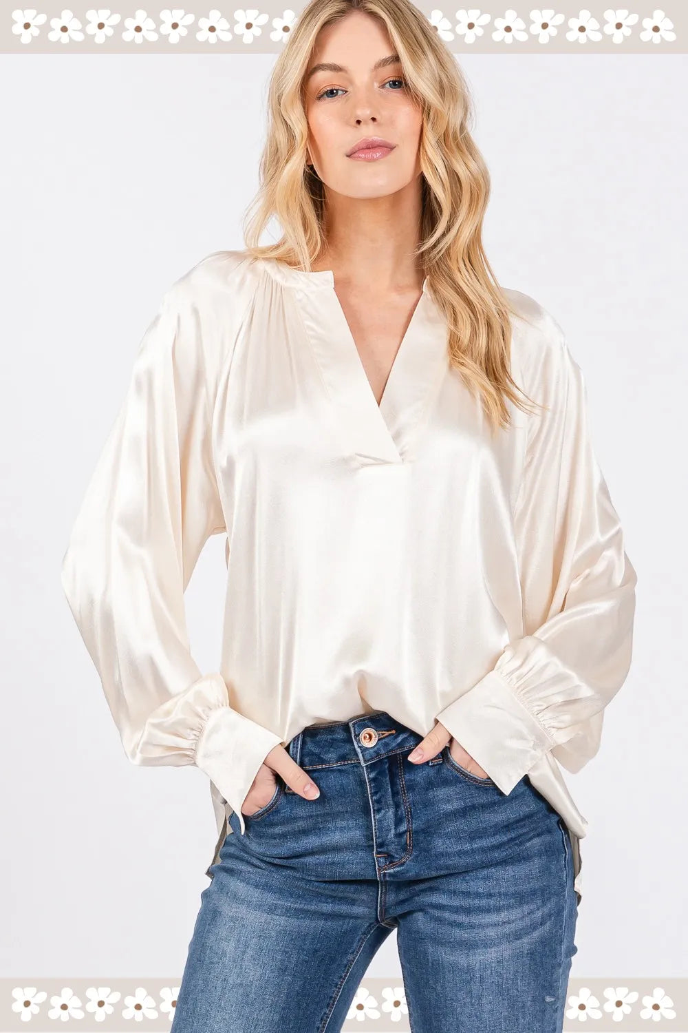 Image of SAGE + FIG Notched Long Sleeve Blouse | Queeble.shop