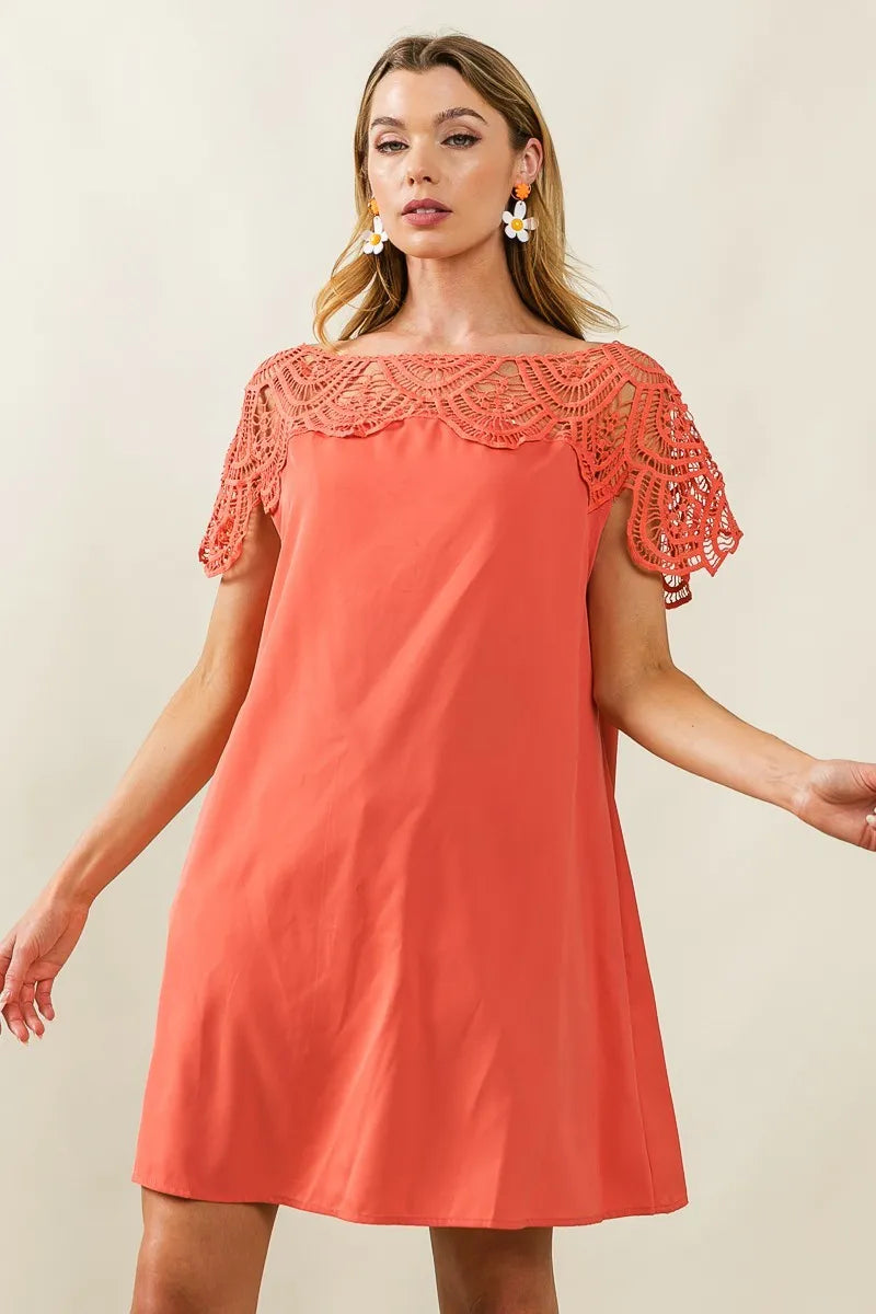 Image of BiBi Crochet Lace Yoke Detailed Wrinkled Dress | Queeble.shop