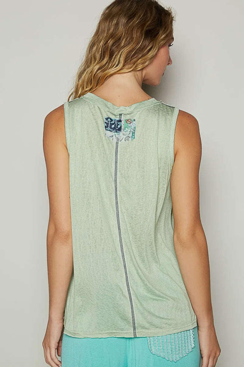 Image of POL Floral Detail Pocket Patch Tank Top | Queeble.shop