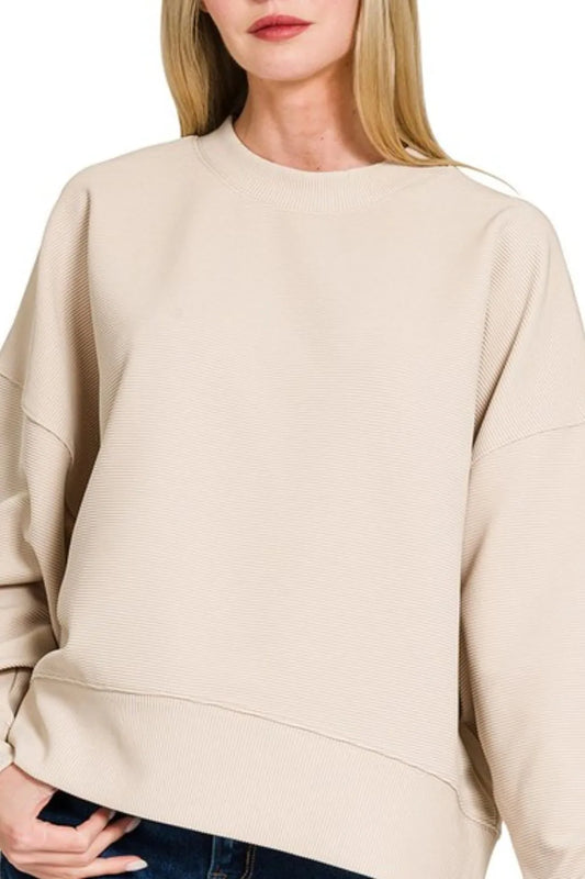 Image of Zenana Ribbed Balloon Sleeve Sweatshirt | Queeble.shop