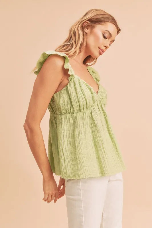 Image of Aemi + Co Sweetheart Neck Ruffled Strap Top | Queeble.shop