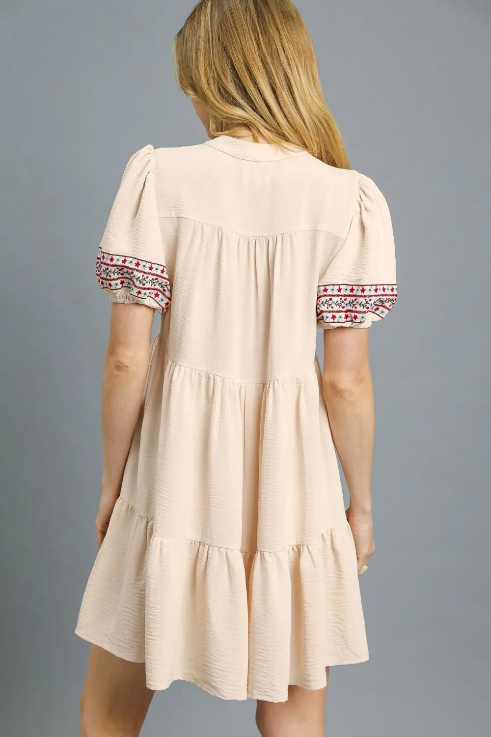Image of Umgee Floral Trim Puff Sleeve Mini Dress | Queeble.shop