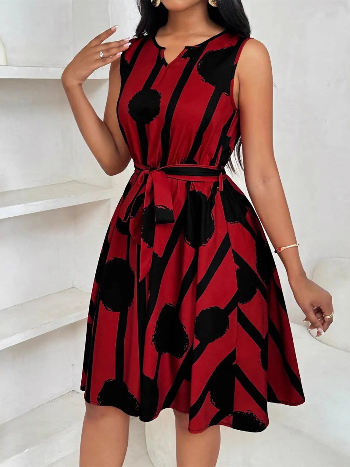 Image of Printed Sleeveless A-Line Dress | Queeble.shop
