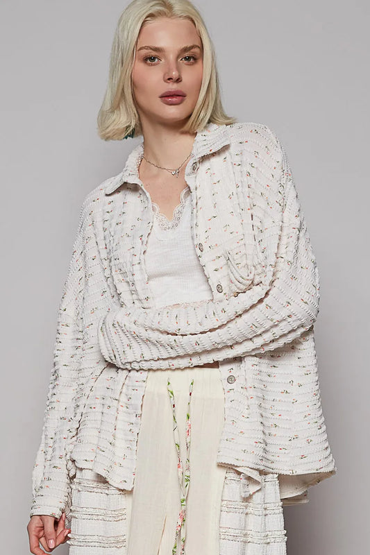 Image of POL Floral Print Textured Button-Up Shirt | Queeble.shop